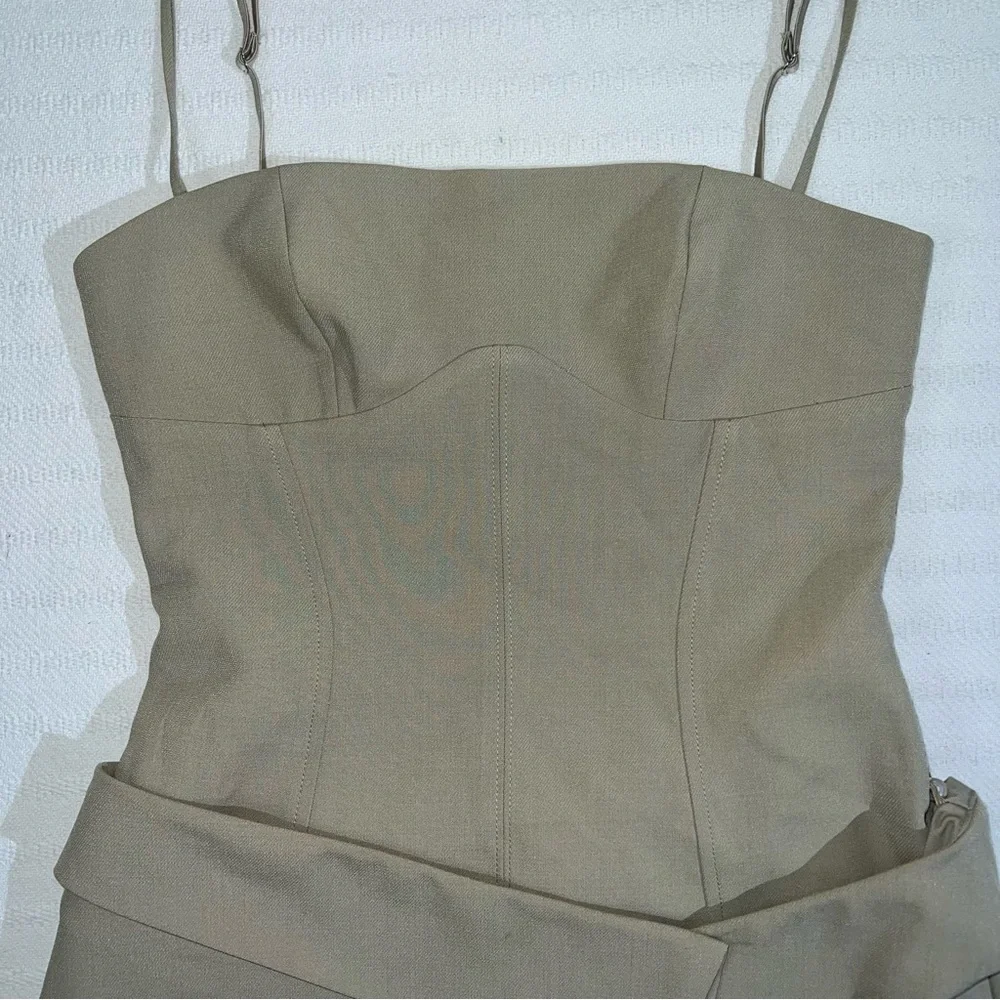 Oh Polly Bruna Woven Twill Wrap Over Pleated Mini Dress Size 4 Preppy Party Chic - Picture 5 of 12